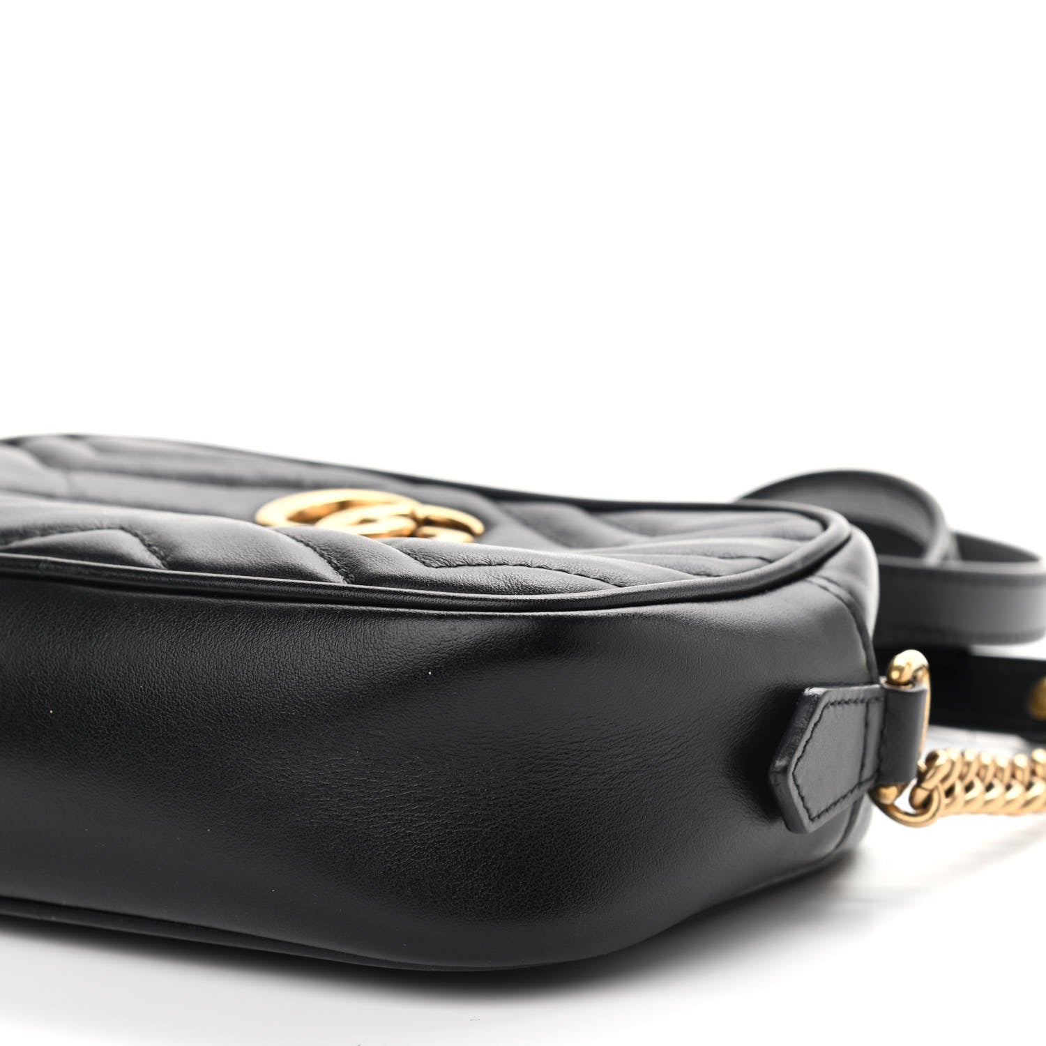 Gucci Calfskin Matelasse Mini GG Marmont Chain Shoulder Bag Black 9 of 11