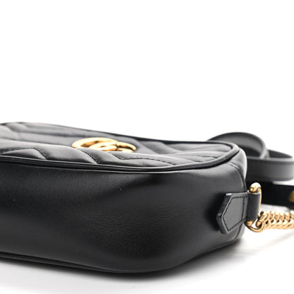 Gucci Calfskin Matelasse Mini GG Marmont Chain Shoulder Bag Black 9 of 11