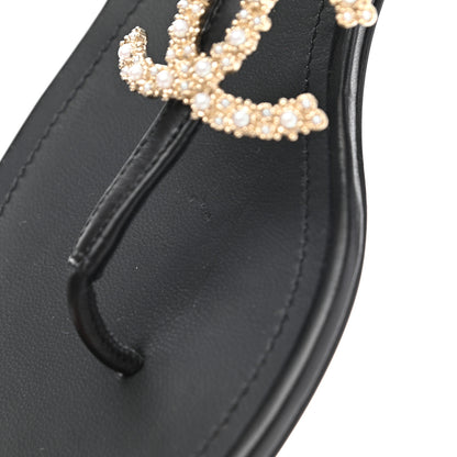 Chanel Calfskin Pearl Crystal CC Charm Thong Sandals 35.5 Black 11 of 11
