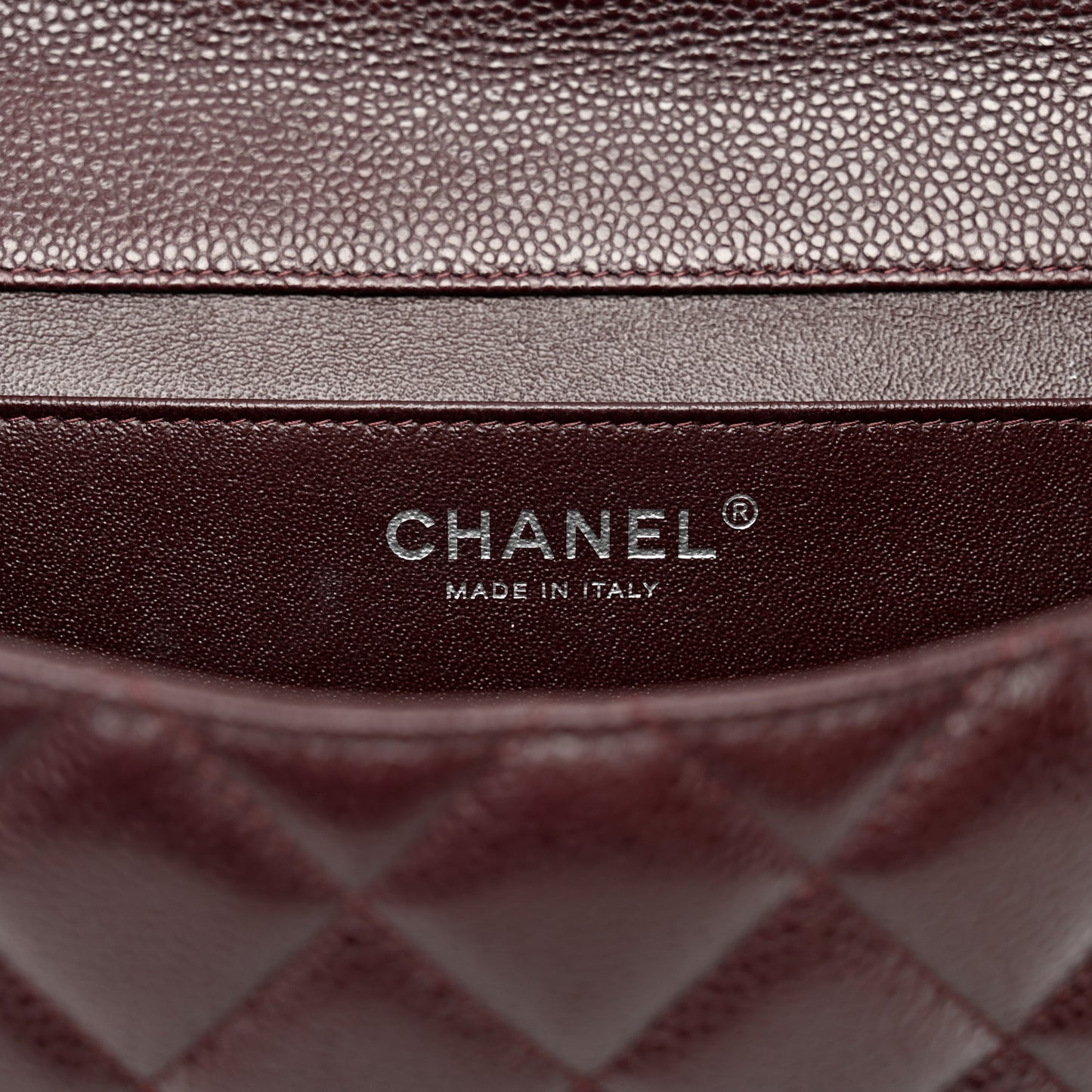 Caviar Quilted Clutch With Chain Flap Burgundy