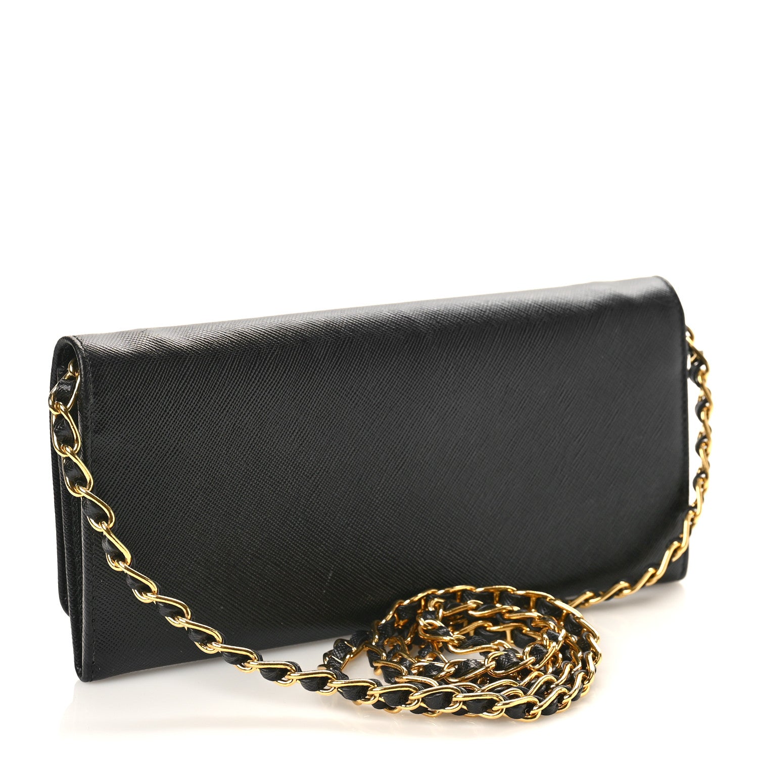 Prada Saffiano Metal Oro Chain Wallet Black 3 of 10