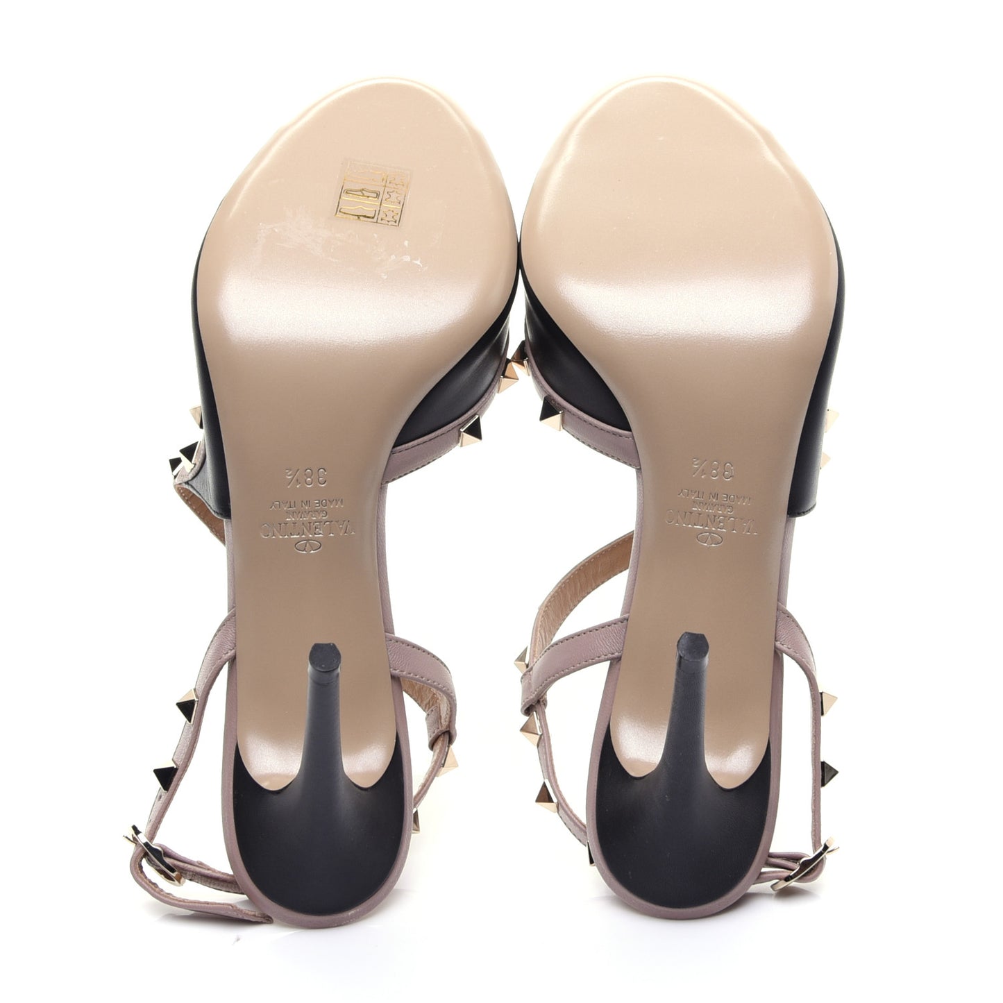 Nappa Rockstud Asymmetric 100mm Sandals 38.5 Black Poudre