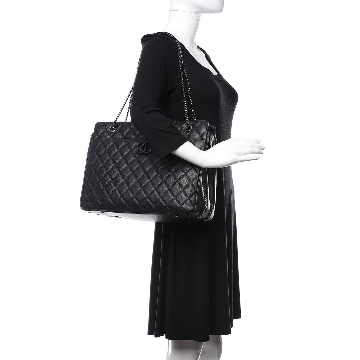 Calfskin Quilted Frame In Chain Tote Black