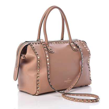 Valentino Garavani Calfskin Rockstud Top Handle Satchel Soft Noisette 3 of 14