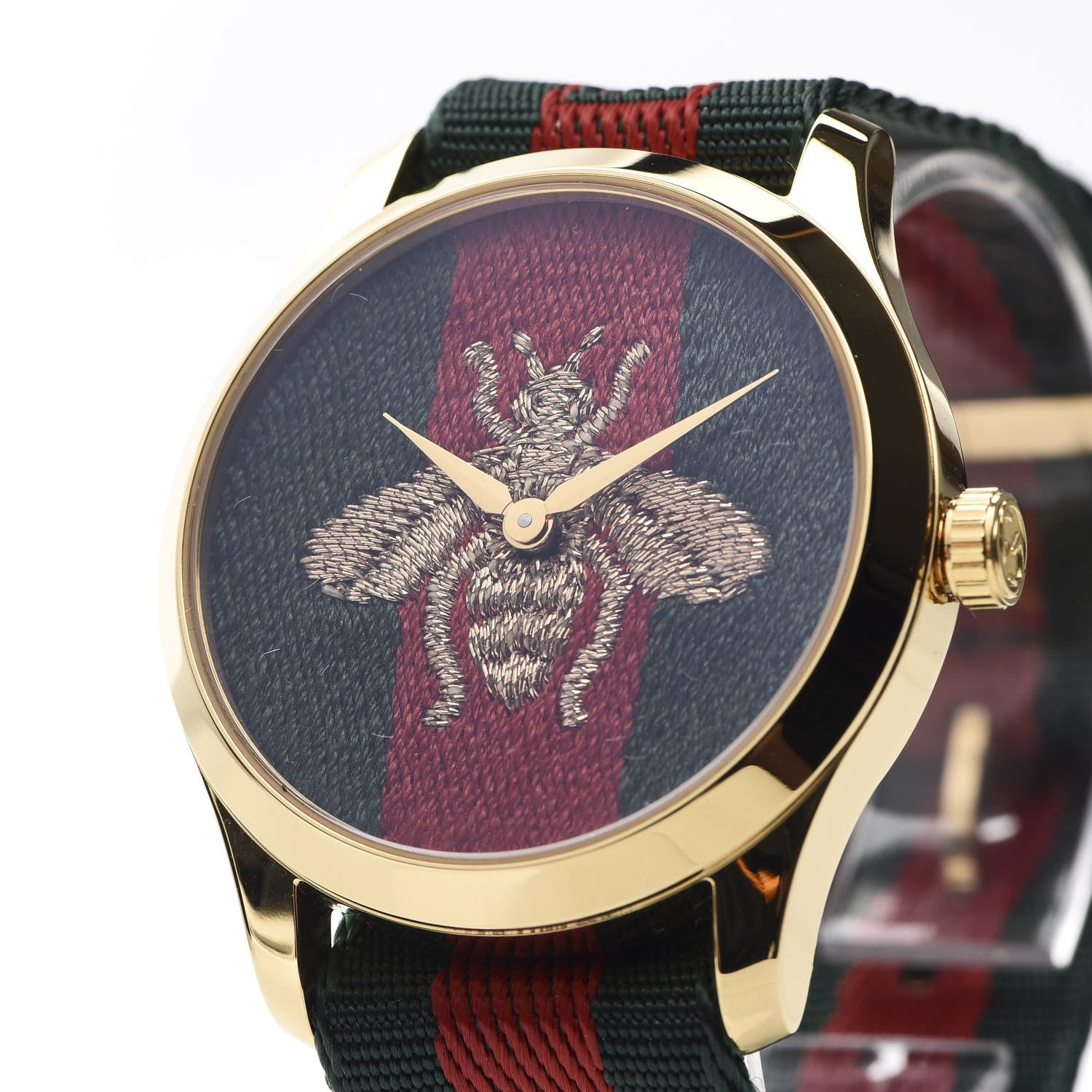 Gucci Stainless Steel Nylon 38mm Le Marche Des Merveilles Bee Quartz Watch Green 6 of 7