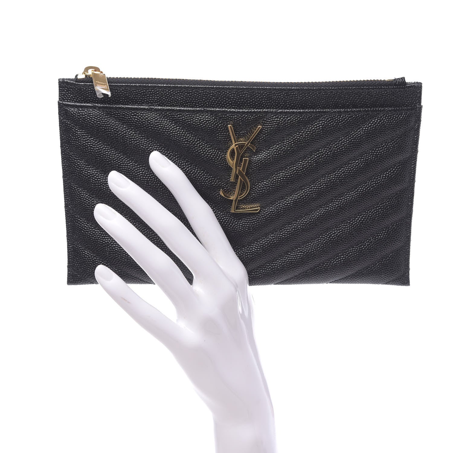Saint Laurent Grain De Poudre Chevron Monogram Bill Pouch Black 2 of 7
