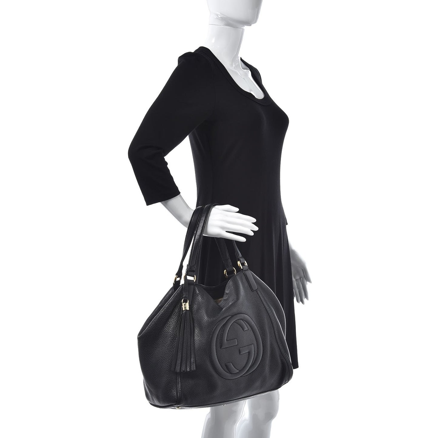 Pebbled Calfskin Medium Soho Shoulder Bag Black