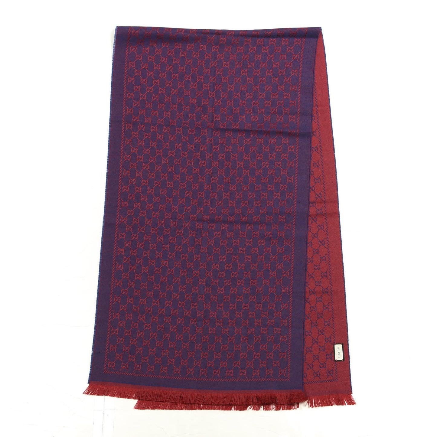 Wool Jacquard Monogram Reversible Stencil Fringe Scarf Red Purple
