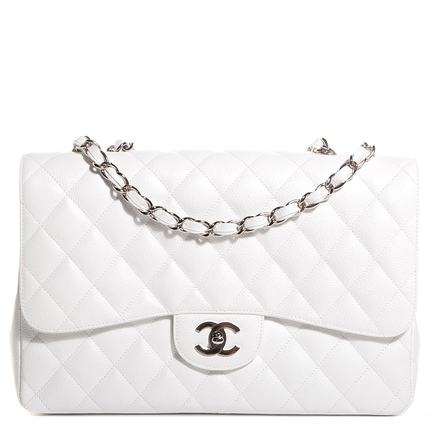 Caviar Quilted Jumbo Single Flap White