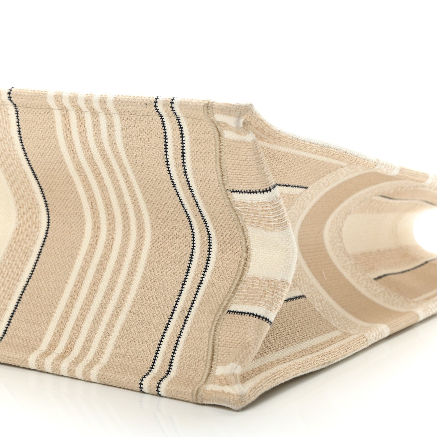 Canvas Embroidered Large Stripes Book Tote Beige