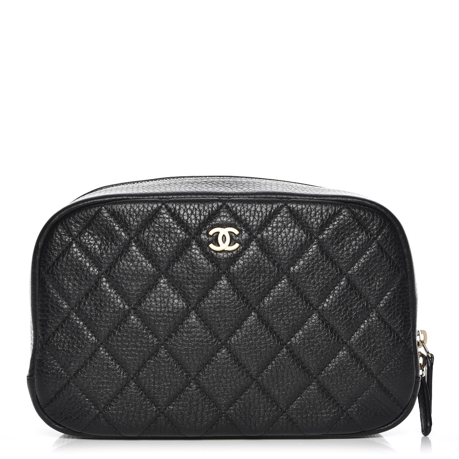 Chanel Grained Calfskin Quilted Curvy Pouch Cosmetic Case Black 1 of 7