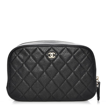Chanel Grained Calfskin Quilted Curvy Pouch Cosmetic Case Black 1 of 7