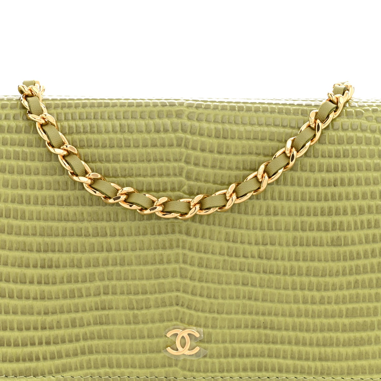 Chanel Lizard Embossed Wallet on Chain WOC Light Green 7 of 10