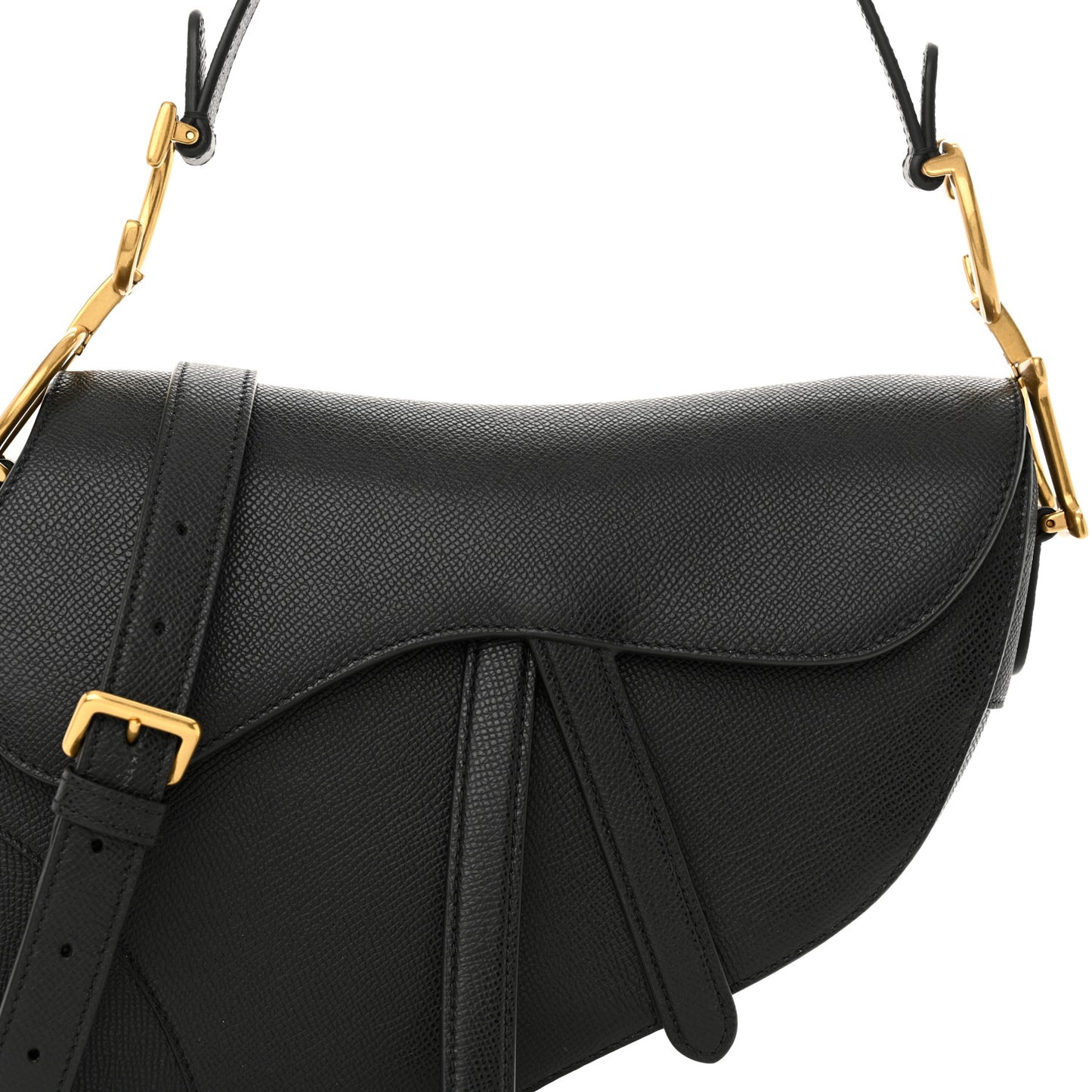 Grained Calfskin Saddle Bag With Strap Black