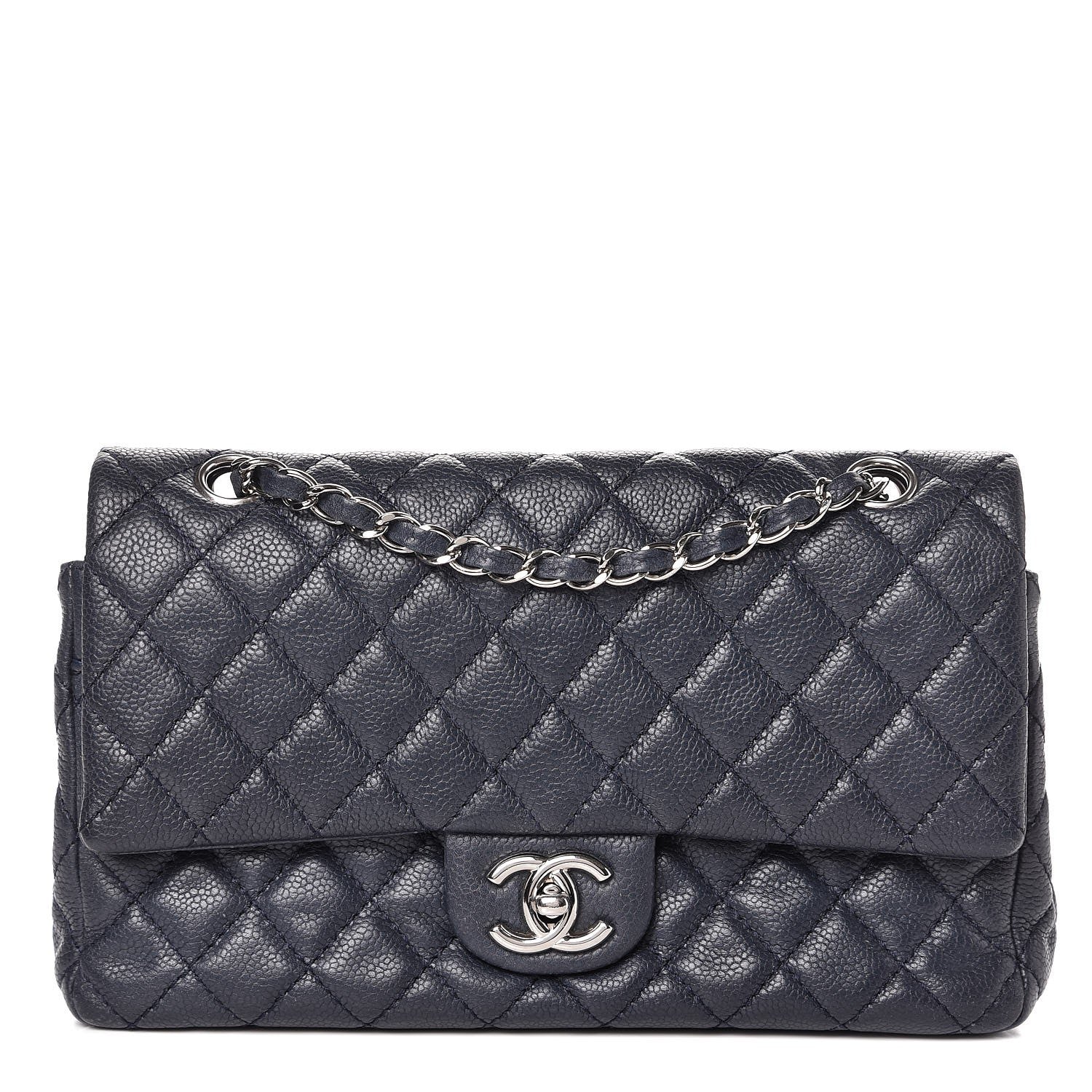 Chanel Washed Caviar Quilted Medium Double Flap Dark Blue 1 of 12
