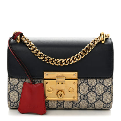 Gucci GG Supreme Monogram Moon Calfskin Small Padlock Shoulder Bag Beige Blue Mystic White Hibiscus Red 1 of 12