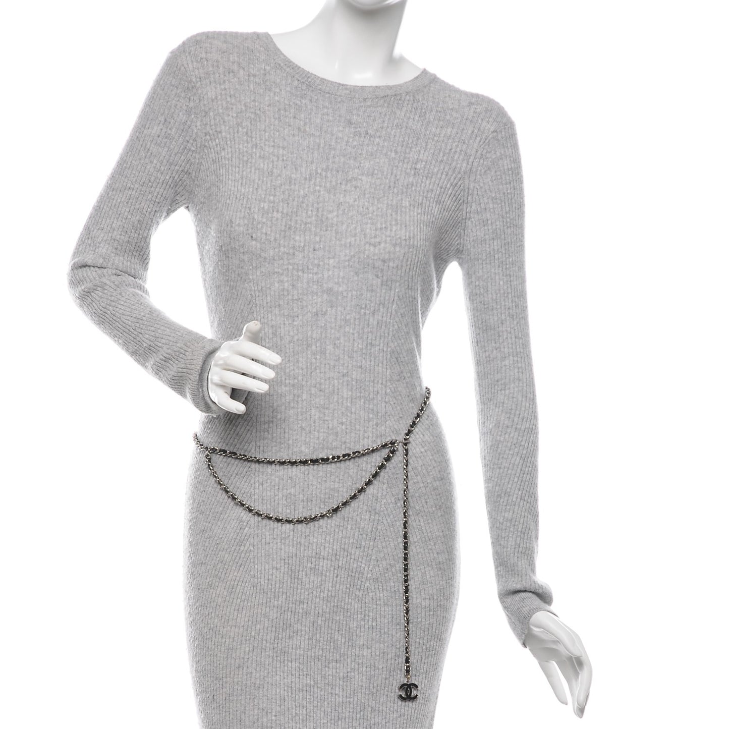 Lambskin Enamel CC Chain Belt Black Silver
