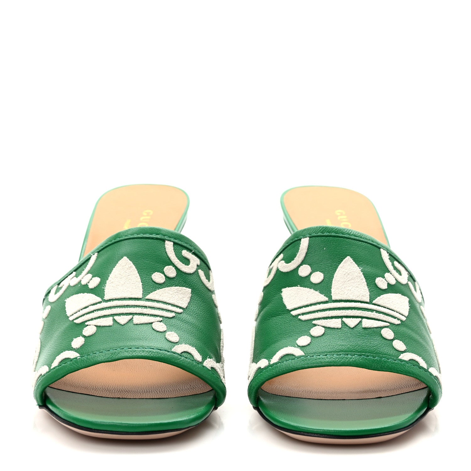 Gucci X ADIDAS Nappa Charlotte Suede Monogram Jumbo GG Trefoil 75mm Slide Sandals 36 New Shamarock Ivoire 2 of 9