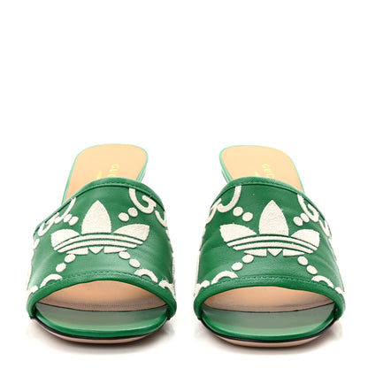 Gucci X ADIDAS Nappa Charlotte Suede Monogram Jumbo GG Trefoil 75mm Slide Sandals 36 New Shamarock Ivoire 2 of 9
