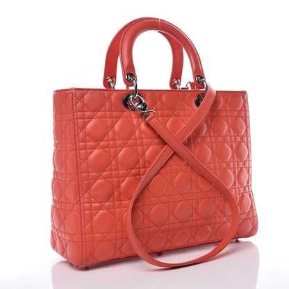 Christian Dior Lambskin Cannage Large Lady Dior Coral 3 of 15