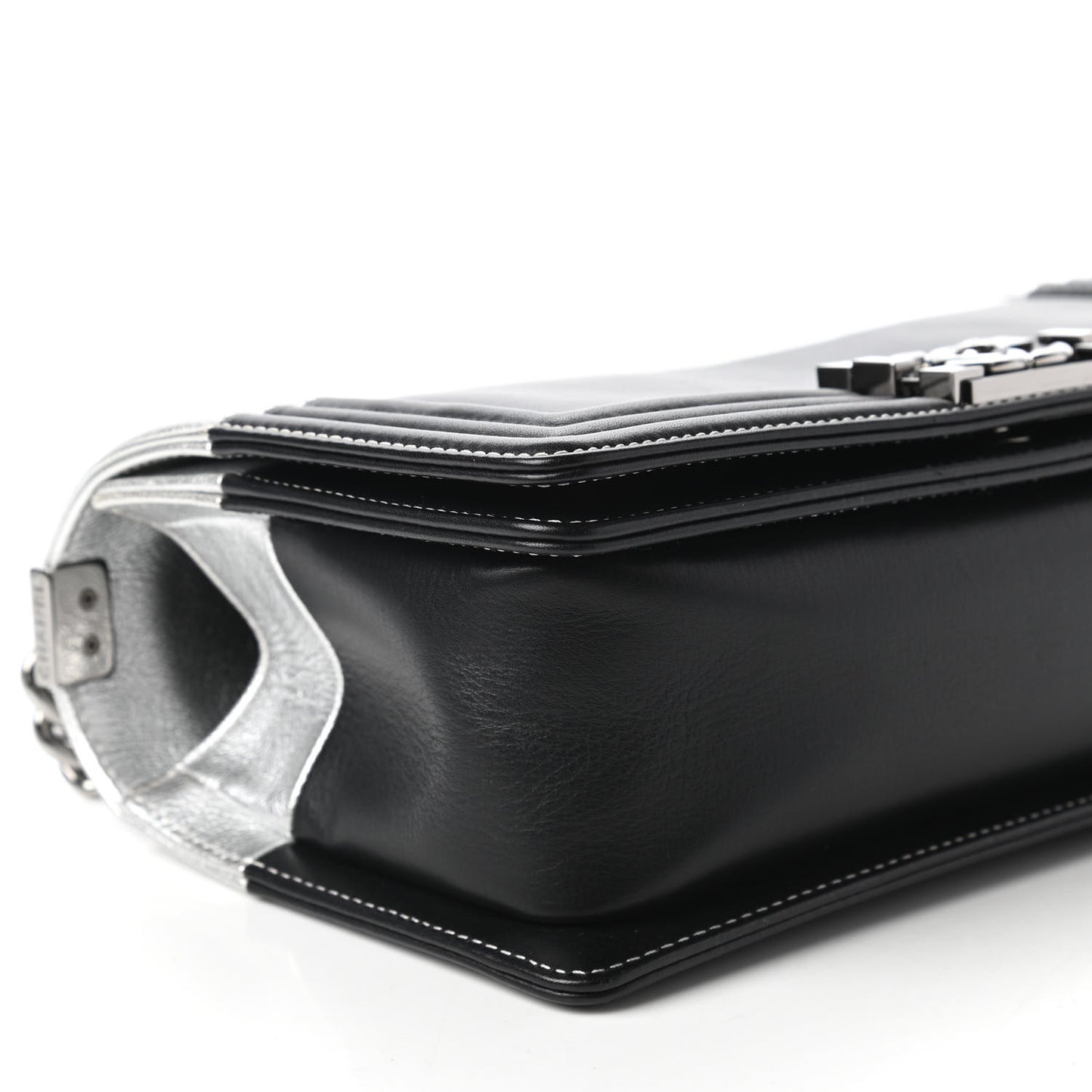 Metallic Goatskin Calfskin Medium Boy Flap Silver Black
