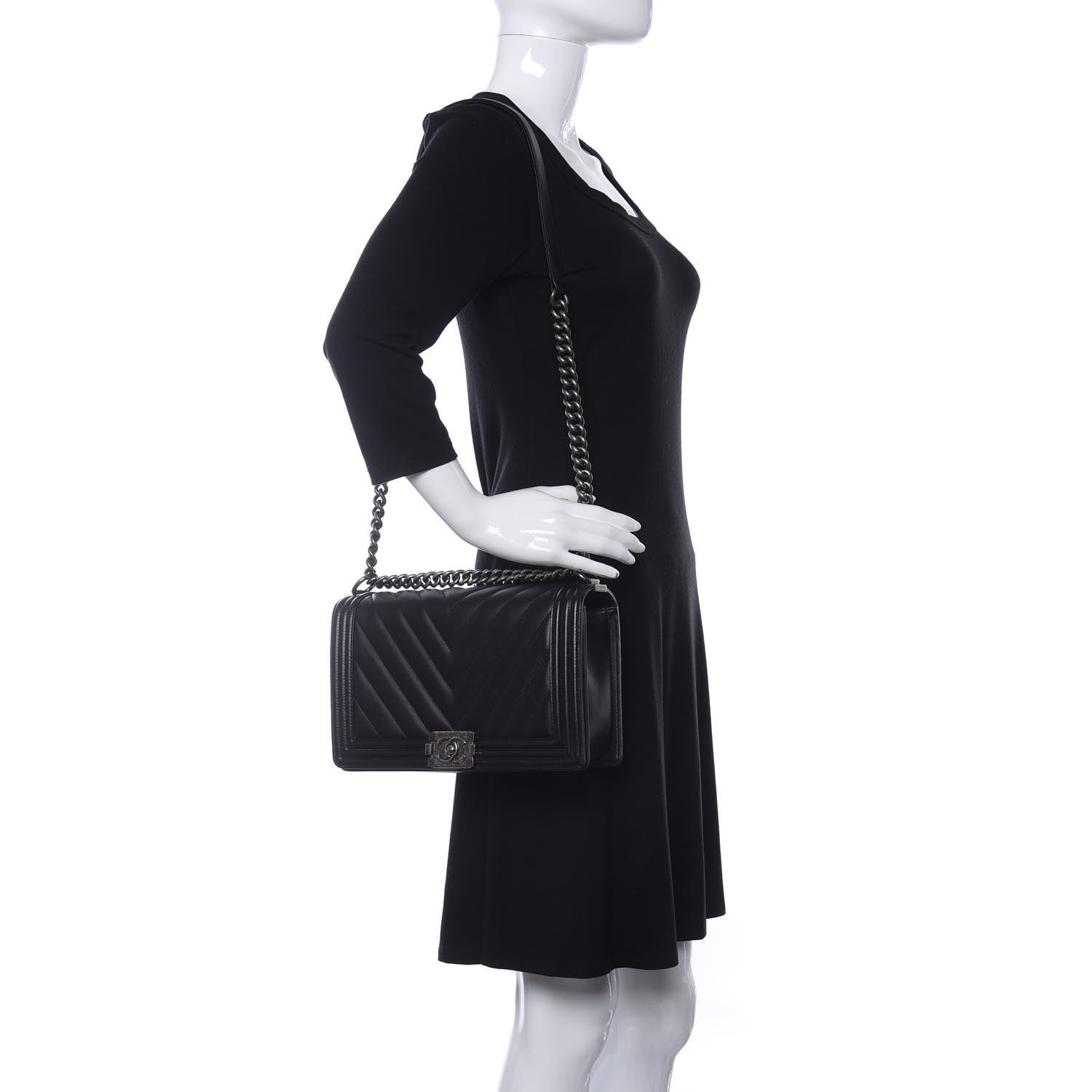 Chanel Calfskin Chevron Quilted New Medium Boy Flap Black 2 of 10