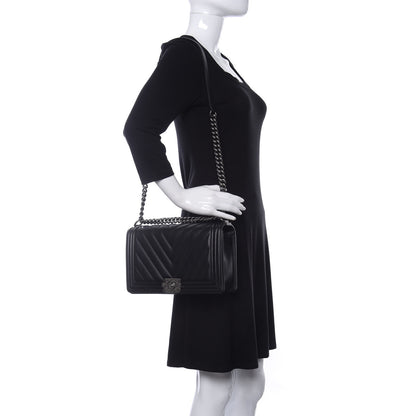 Chanel Calfskin Chevron Quilted New Medium Boy Flap Black 2 of 10