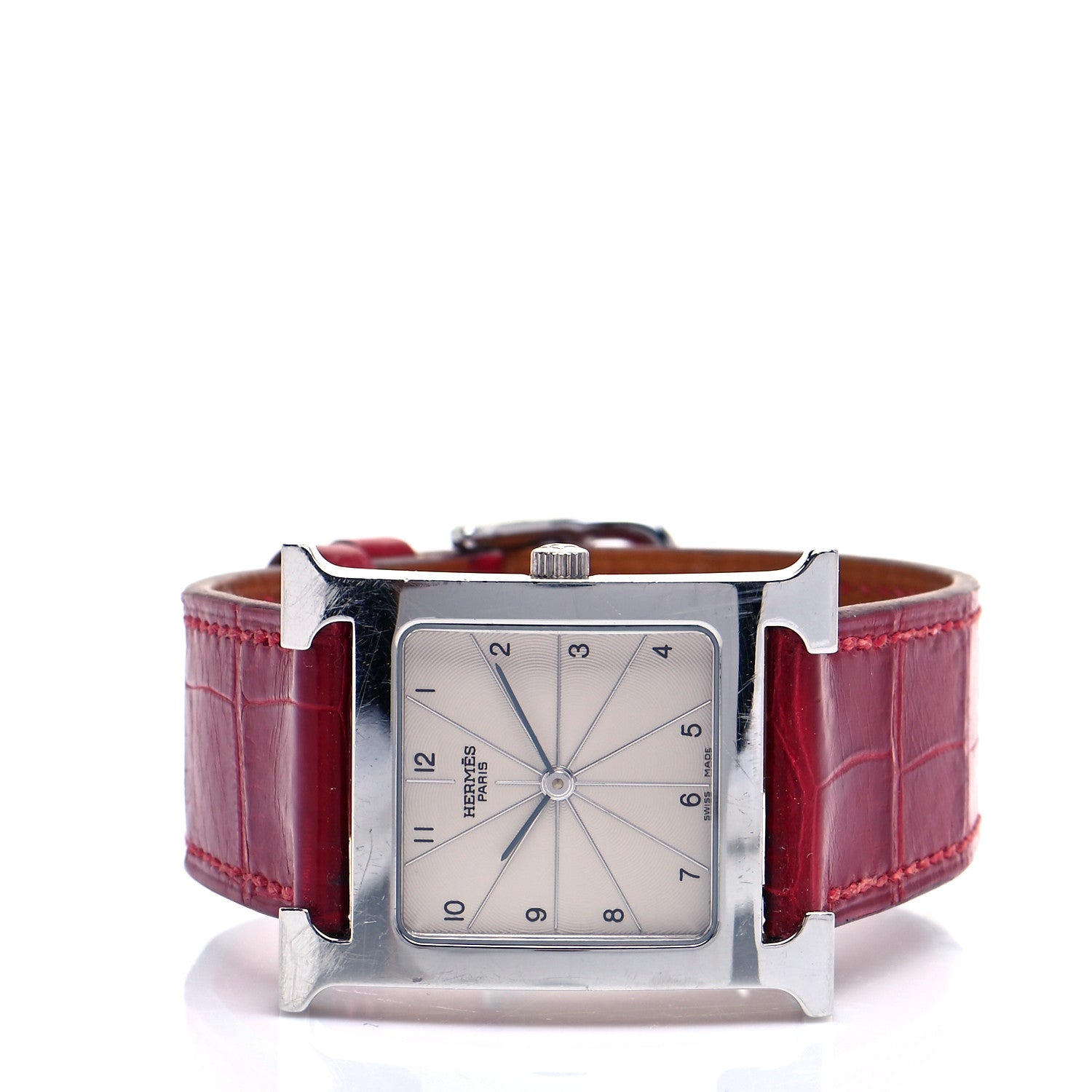 Hermes Stainless Steel Alligator 26mm Heure H Hour Quartz Watch Rouge Casaque 2 of 5