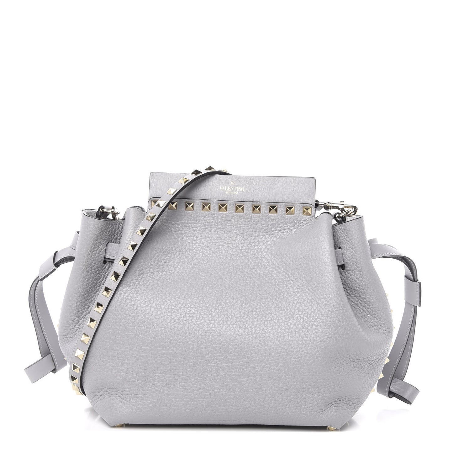 Grained Calfskin Rockstud Bucket Bag Pastel Grey