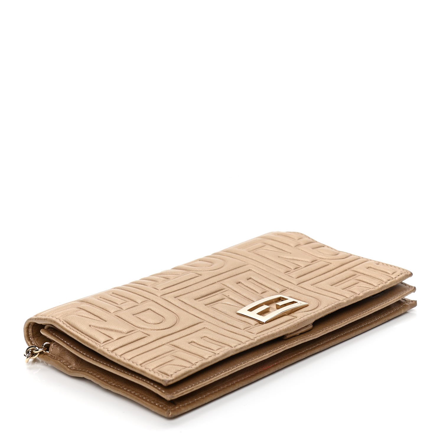 Fendi Metallic Nappa Logo Embossed Long Wallet On Chain Gold 3 of 6