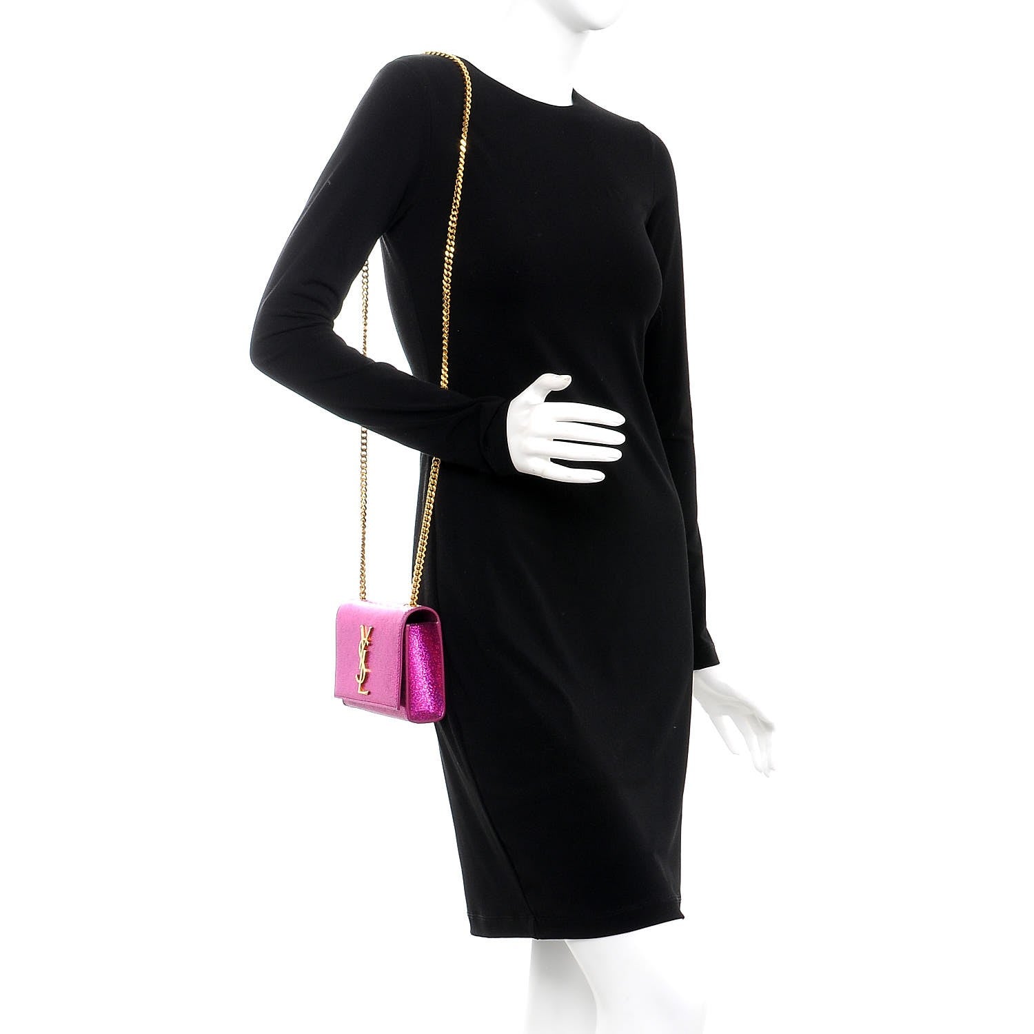 Saint Laurent Metallic Calfskin Small Classic Monogram Kate Satchel Fuchsia 2 of 7