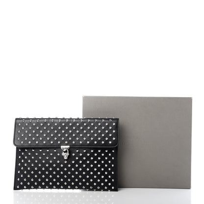 Alexander McQueen Grained Calfskin Studded Skull Envelope Clutch Black 7 of 8