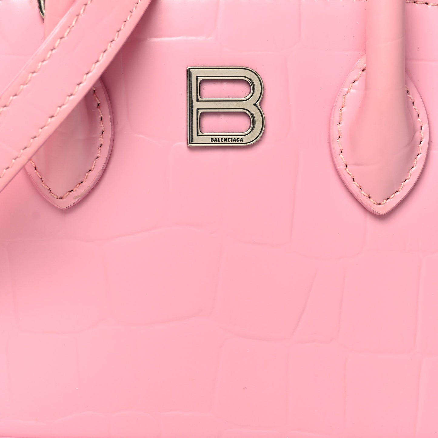 Semi Shiny Calfskin Rivet Crocodile Embossed XXS Ville Top Handle Bag Pink