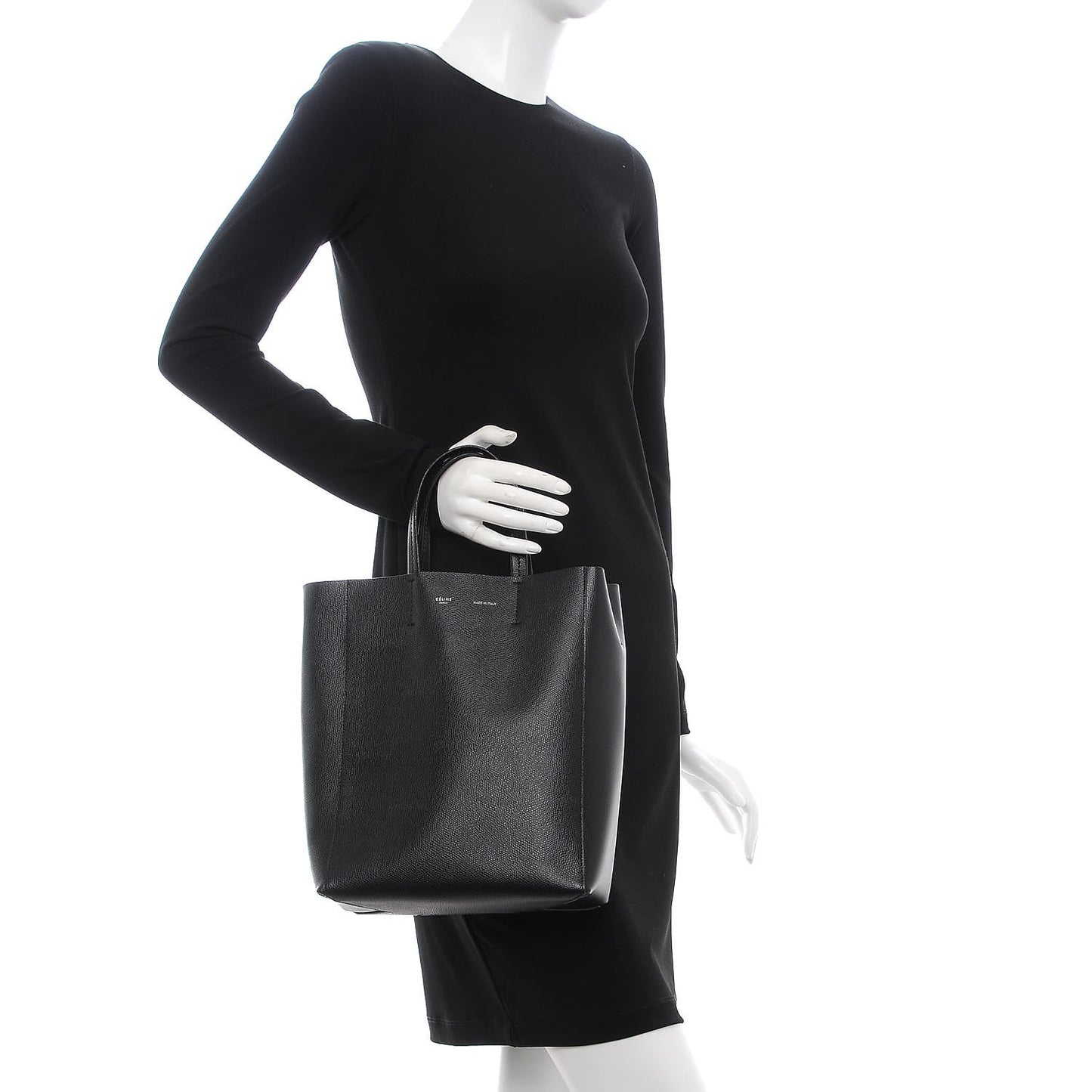 Grained Calfskin Small Vertical Cabas Black