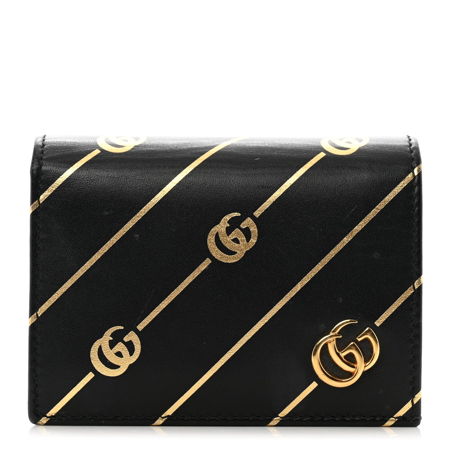 Calfskin Diagonal GG Card Case Black