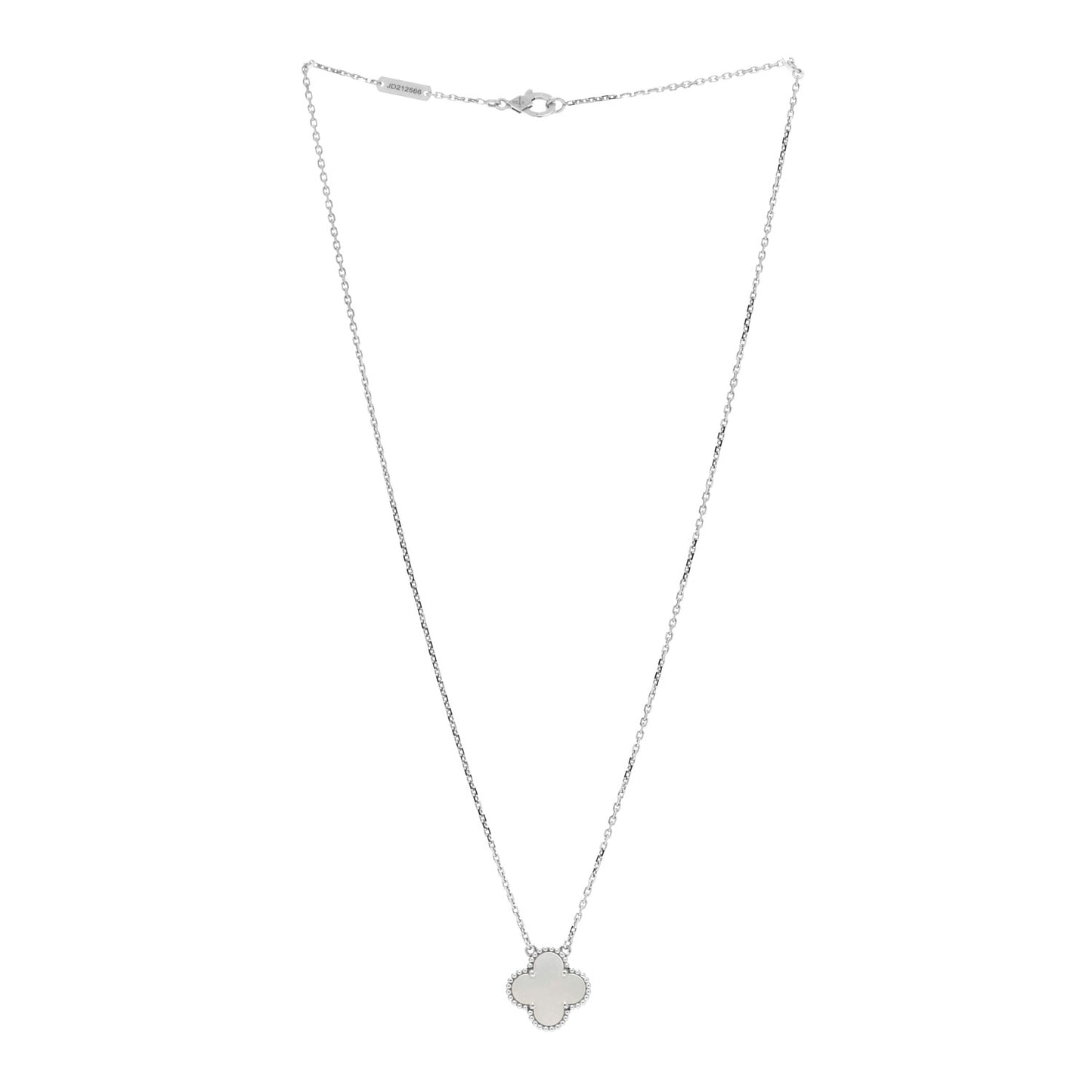 18K White Gold Mother of Pearl Vintage Alhambra Pendant Necklace
