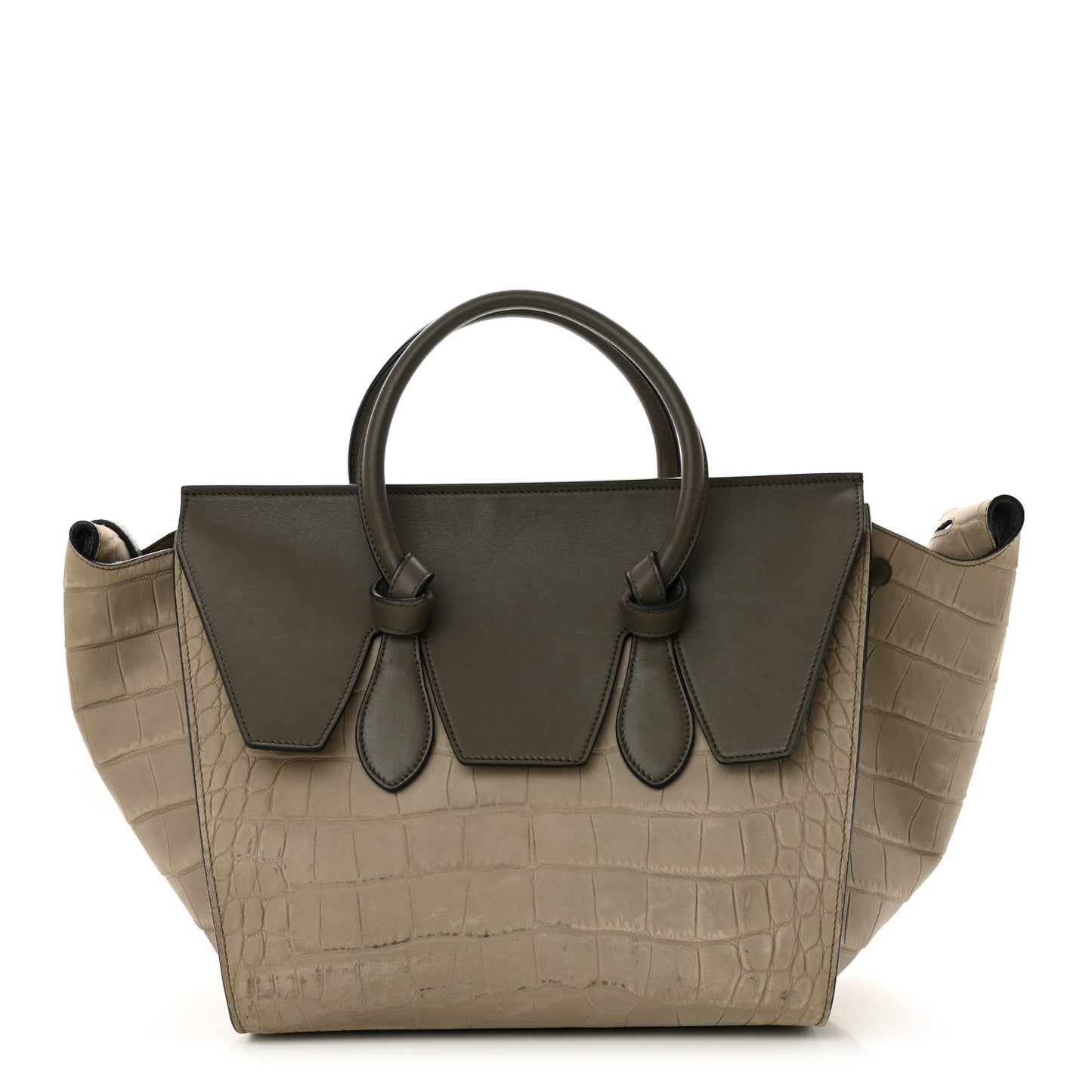 Crocodile Embossed Nubuck Calfskin Small Tie Knot Tote Grey