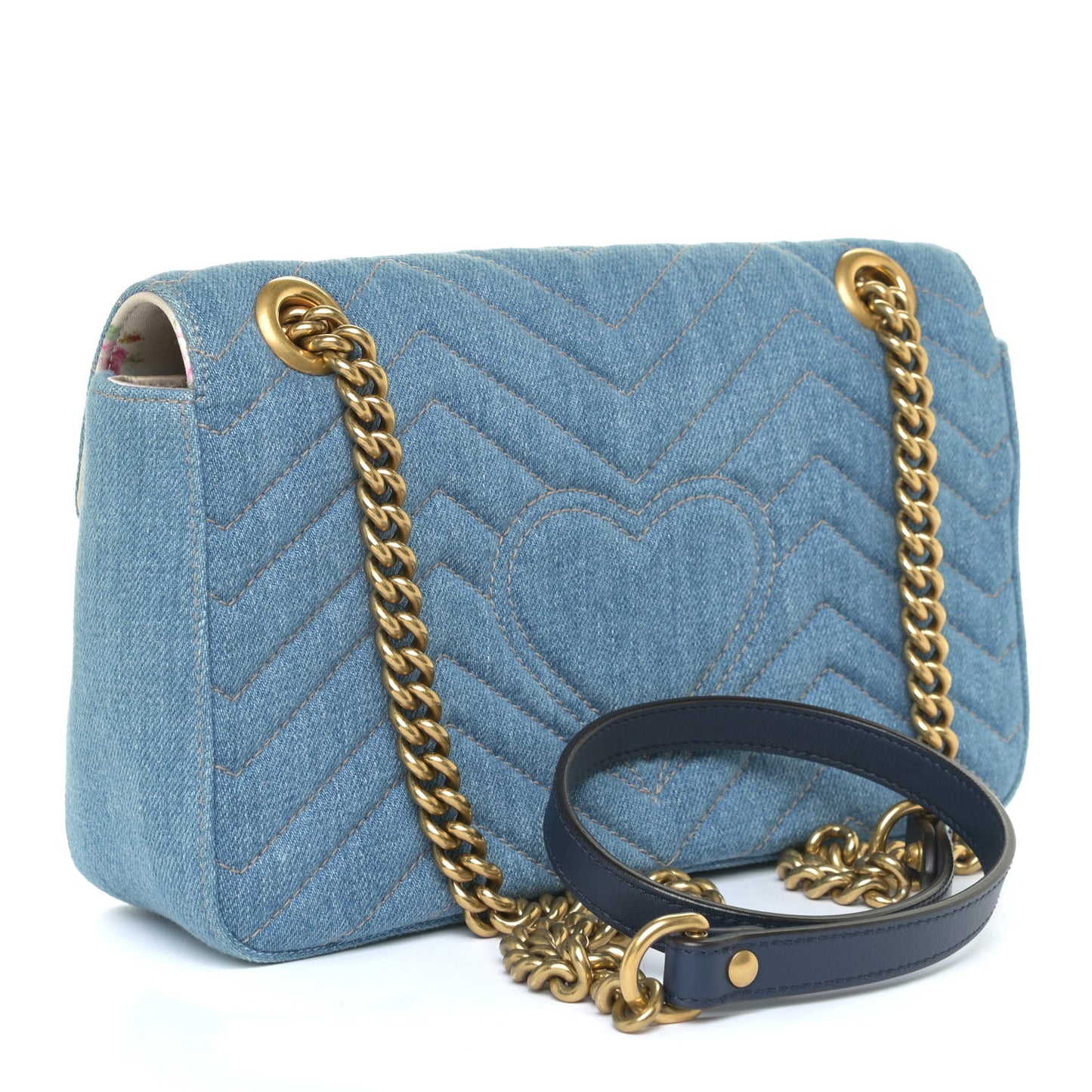 Denim Matelasse Small Pearly GG Marmont Shoulder Bag Blue