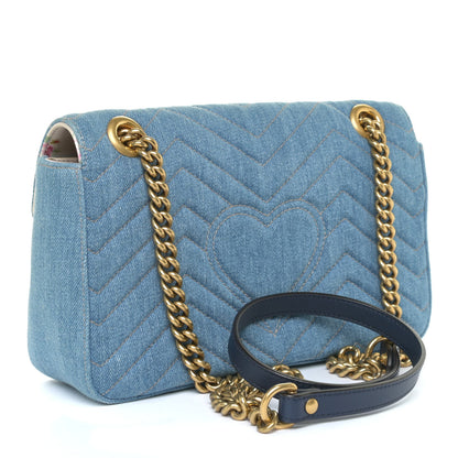Gucci Denim Matelasse Small Pearly GG Marmont Shoulder Bag Blue 2 of 9