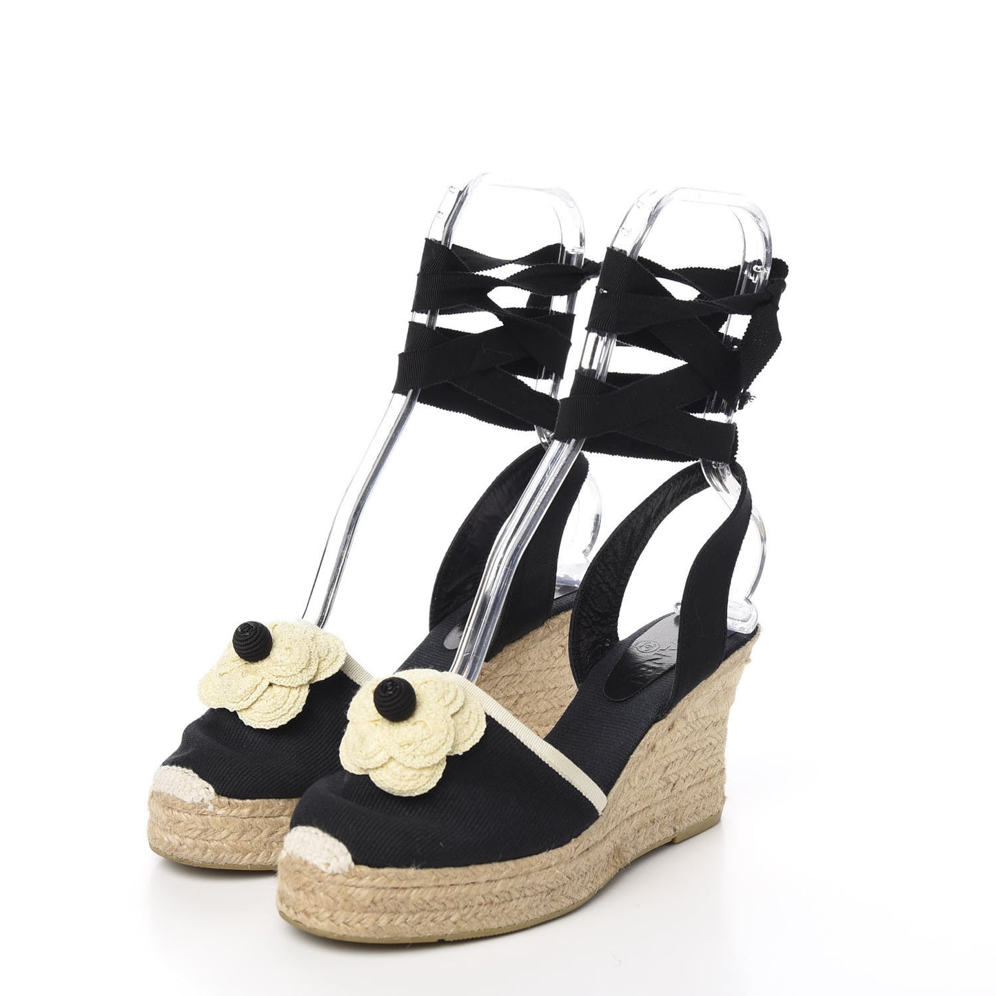 Grosgrain Camellia Espadrille Wedges 37 Black