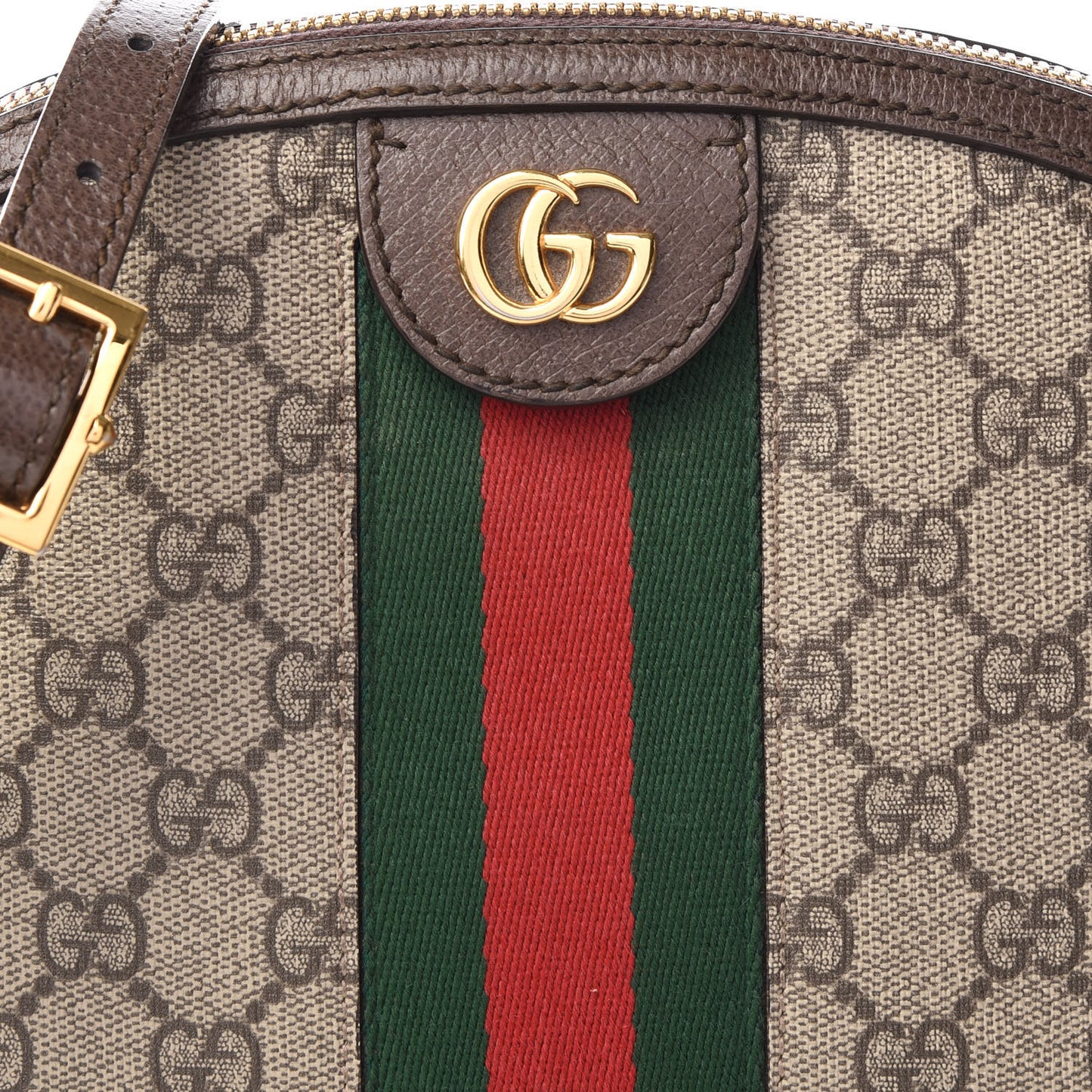 GG Supreme Monogram Textured Dollar Calfskin Web Small Ophidia Dome Shoulder Bag Beige Ebony New Acero