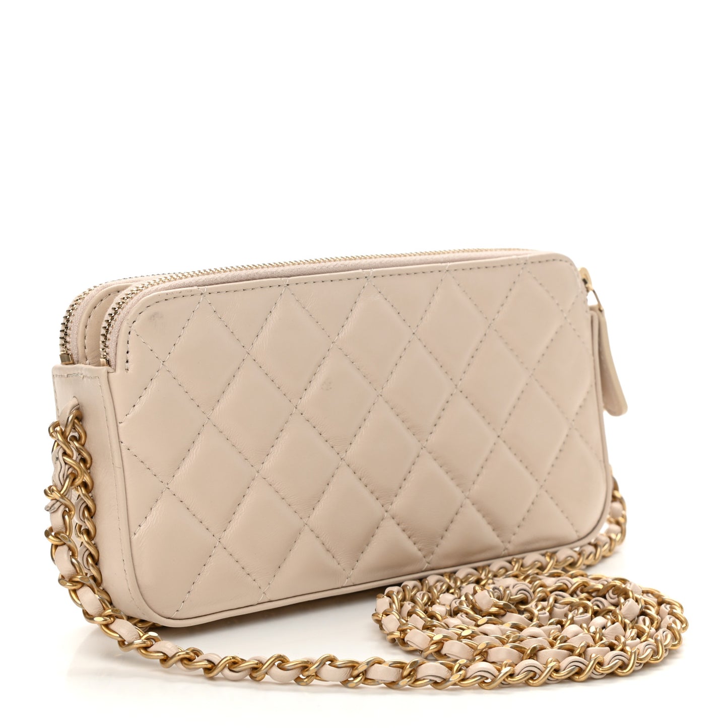 Lambskin Quilted Small Clutch With Chain Off White