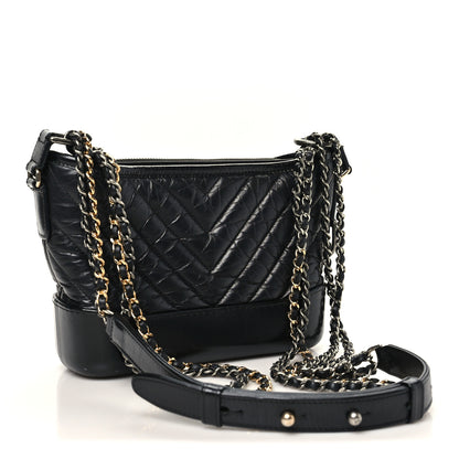 Chanel Aged Calfskin Chevron Quilted Small Gabrielle Hobo Black 3 of 11