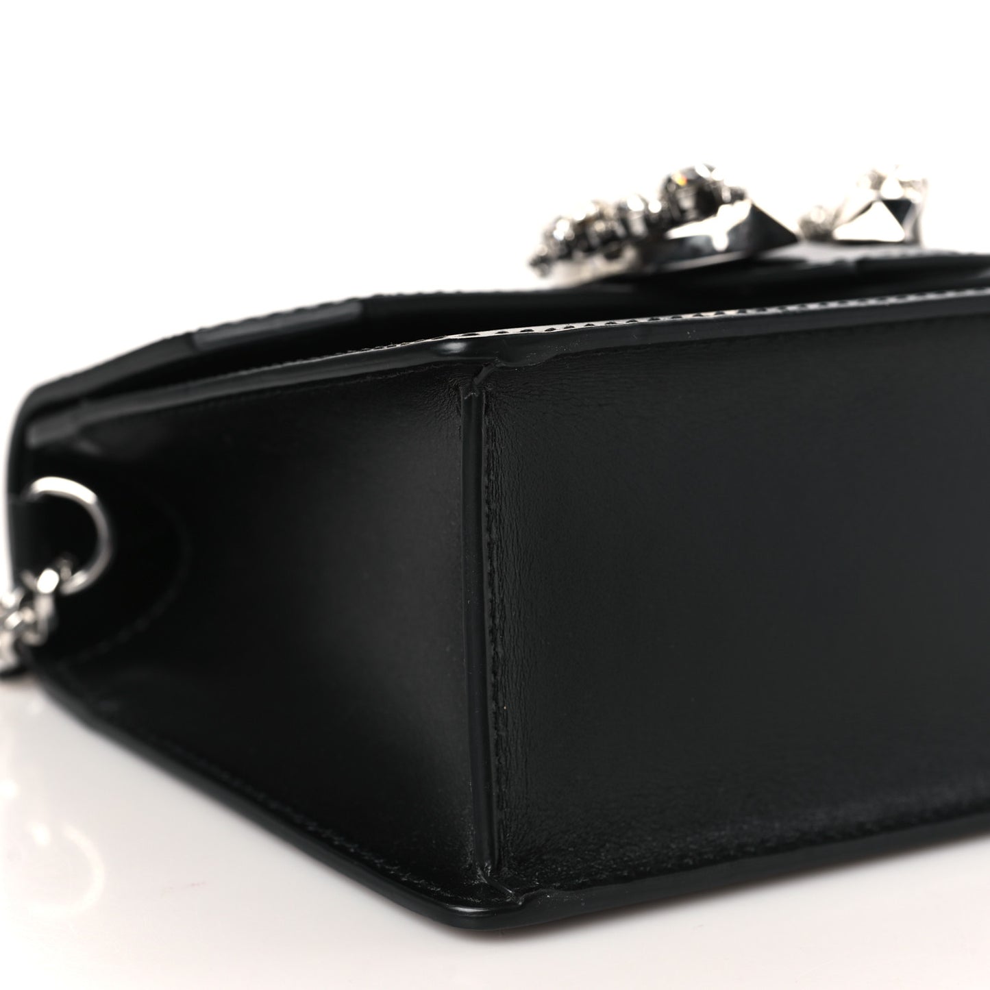 Grainy Calfskin Crystal Embellished Madeline Crossbody Bag Black