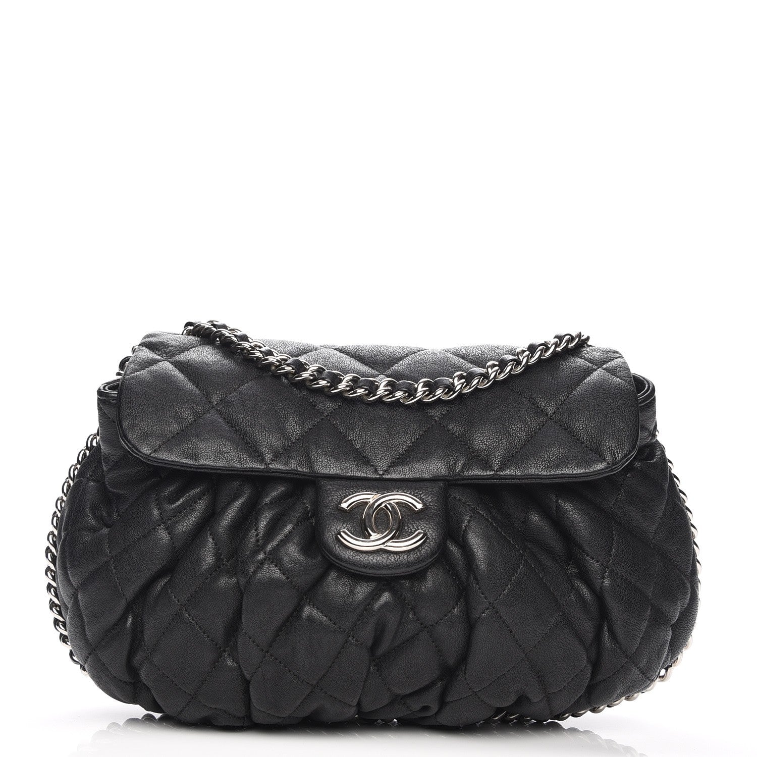 Chanel Washed Lambskin Quilted Medium Chain Around Messenger Black 1 of 8