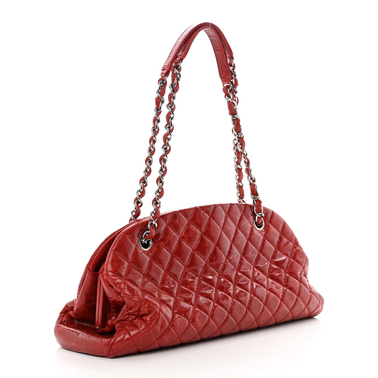 Glazed Calfskin Quilted Medium Just Mademoiselle Bowling Bag Red