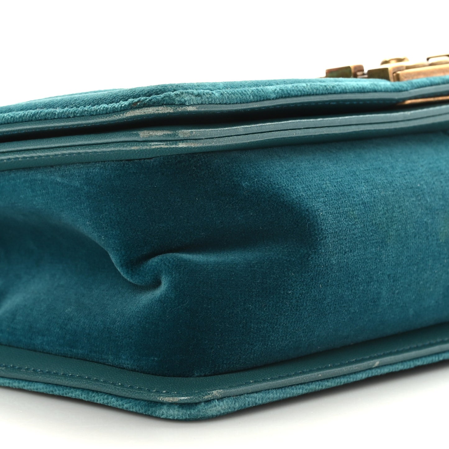 Velvet Chevron Quilted Medium Boy Flap Peacock Blue