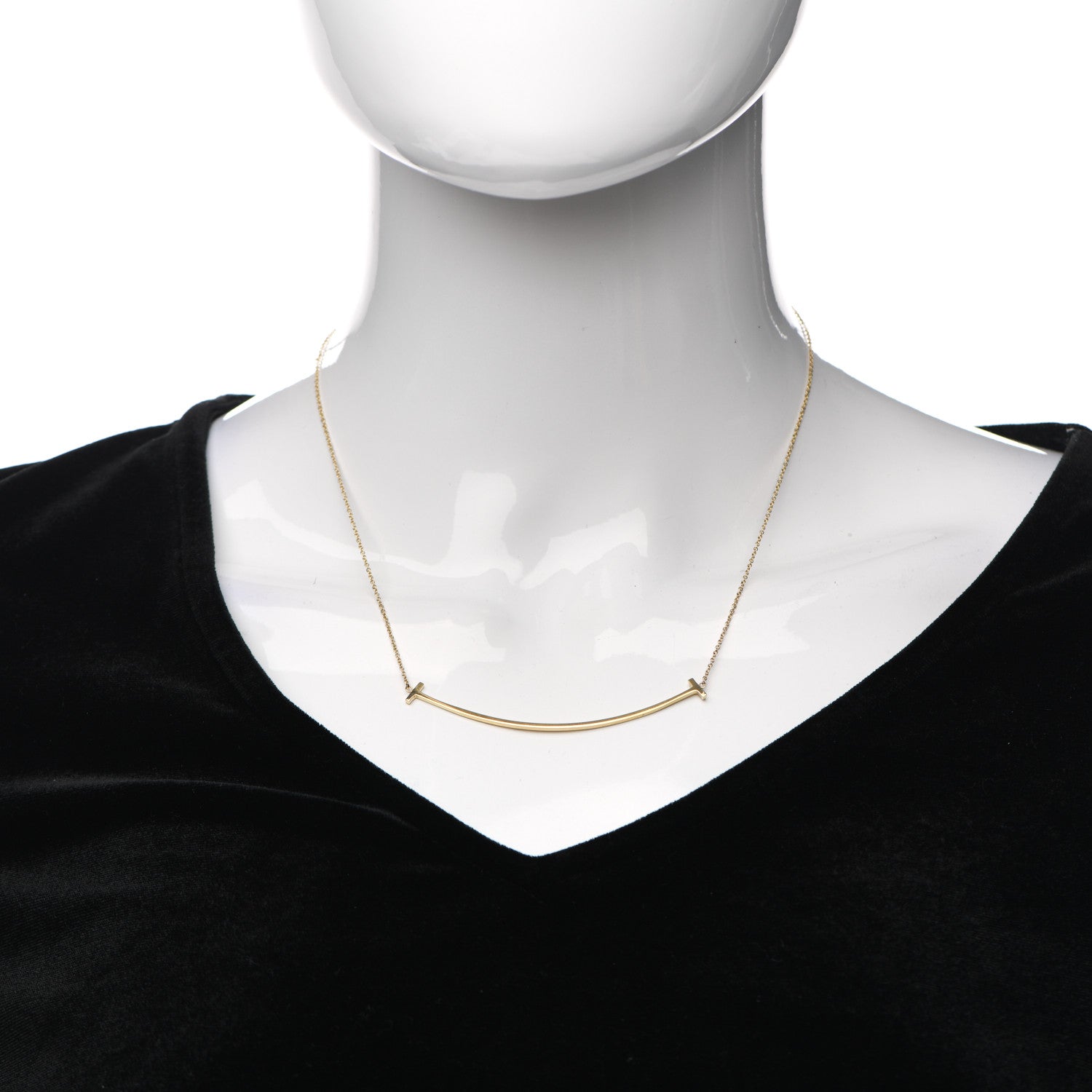 Tiffany 18K Yellow Gold Large T Smile Pendant Necklace 2 of 6