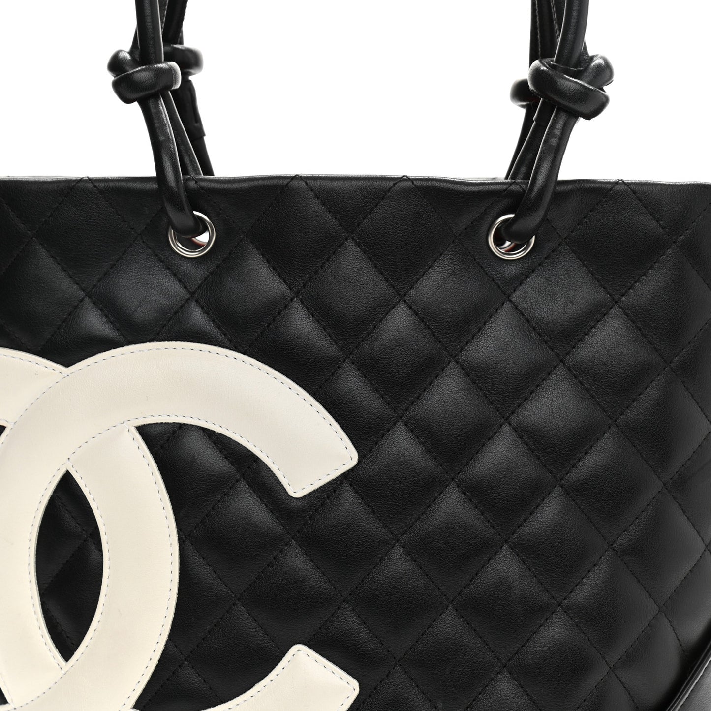 Calfskin Quilted Medium Cambon Tote Black White