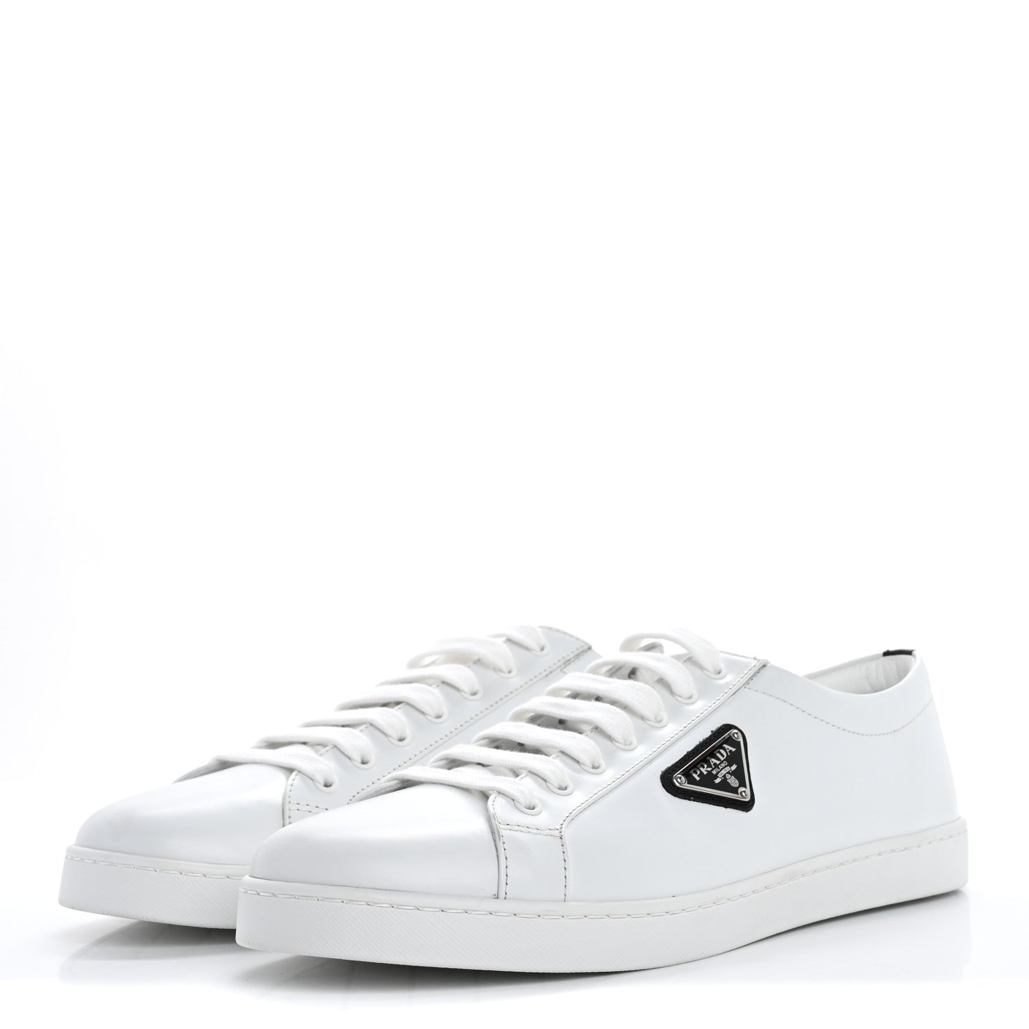 Prada Spazzolato Rois Triangle Logo Mens Low Top  Sneakers 9.5 White Black 4 of 14